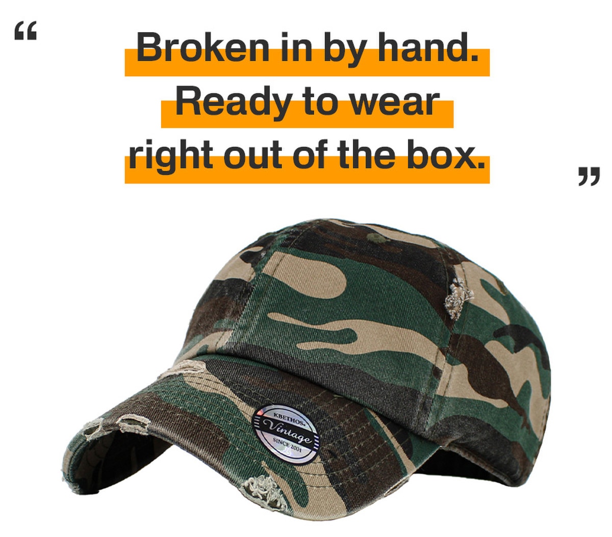Camouflage Distressed Vintage Baseball Cap Front Side View